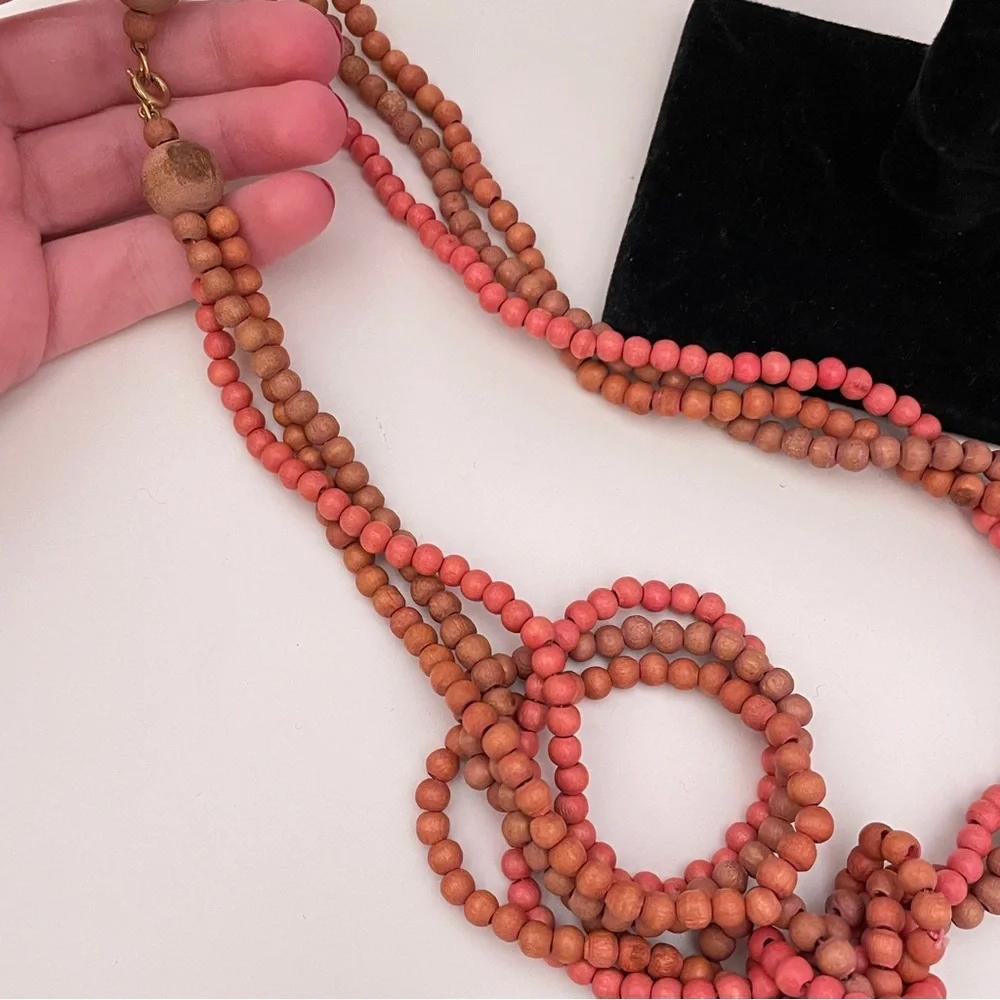 Vintage HAWAIIAN Wooden Summer Beach Tropical Vacation Natural Beaded Necklace